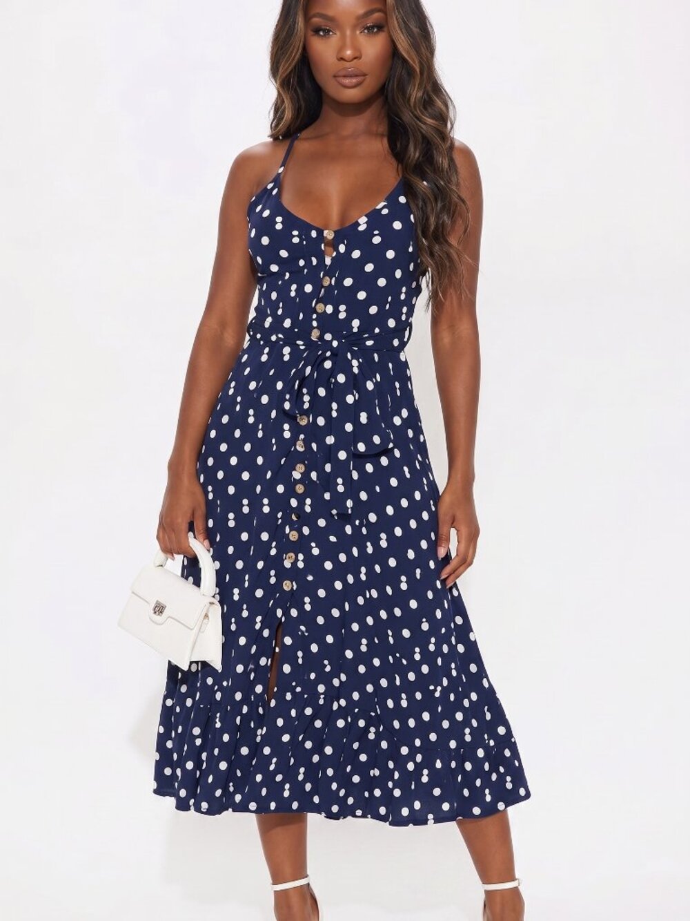 FASHION NOVA NWT Daphne Polka Dot Midi Dress NAVY COLOR  Sz XL